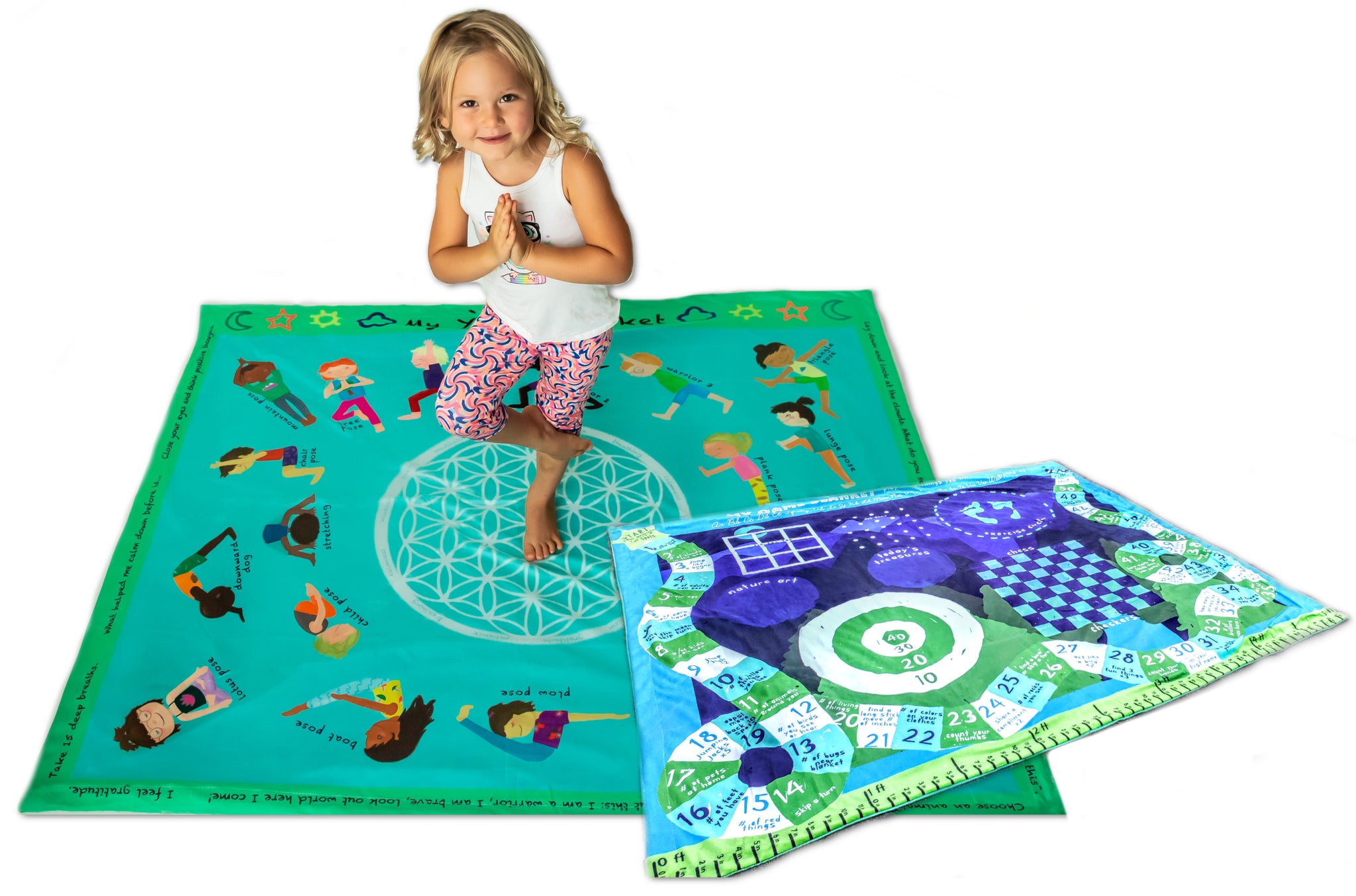 Yoga Kids Poses and Games Mat Activity Learning Blanket – Birdy Boutique &  Fundraiser Blankets